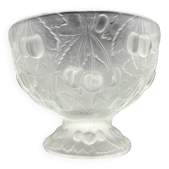 Coupe saladier  en verre pressé Art Deco décor cerises Joseph Inwald Barolac