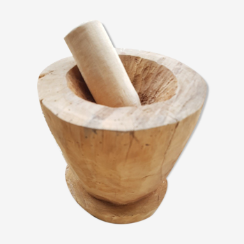 Large mortar and pestle made of vintage wood 1960