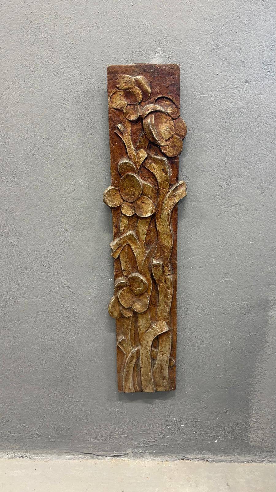 Vintage wall sculpture relief floral metal panel
