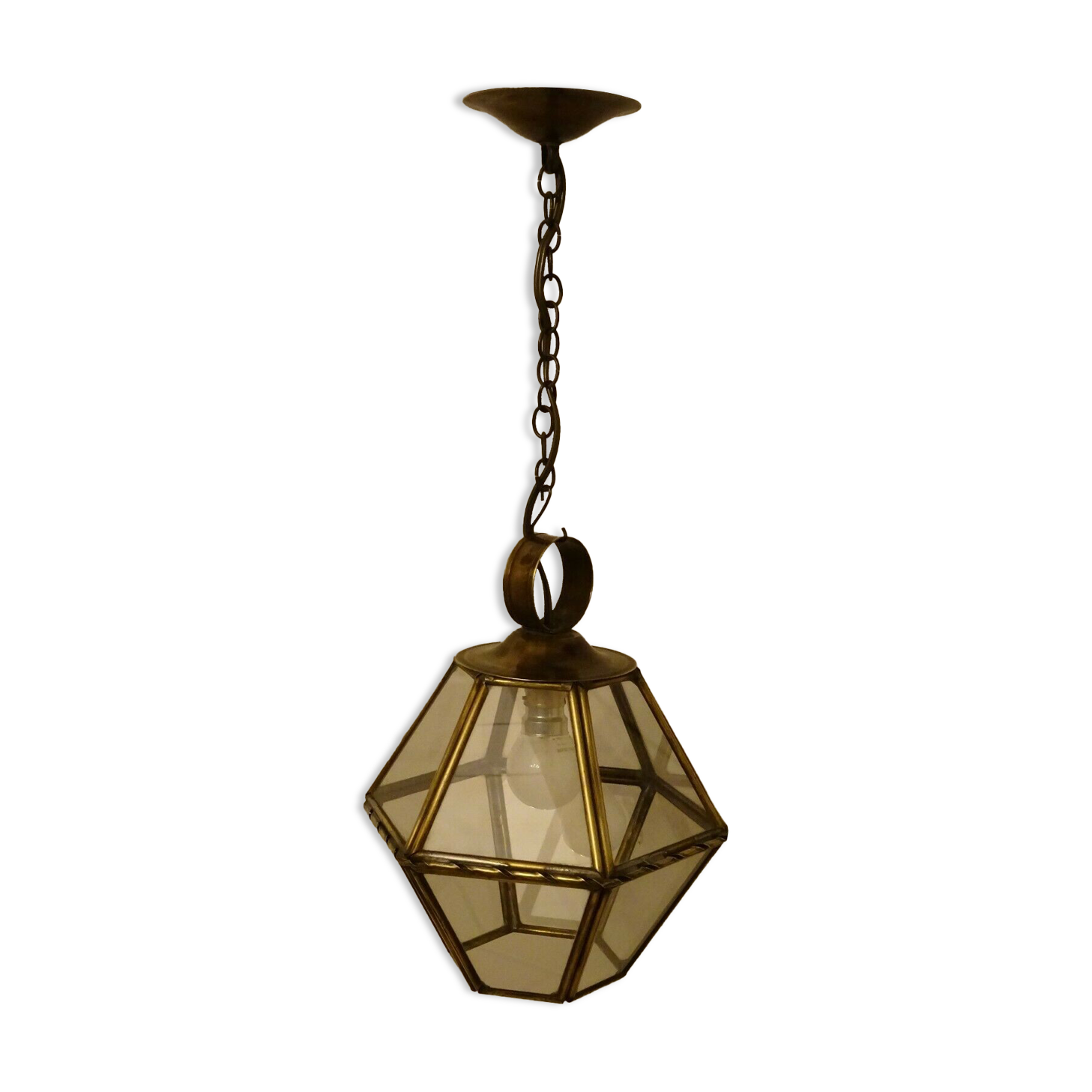 Chandelier lantern brass hexagonal vintage glass plates