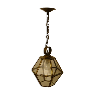 Chandelier lantern brass hexagonal vintage glass plates