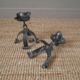 Pair of wrought iron candlesticks candelabra candlesticks handcrafted brutalist folk art