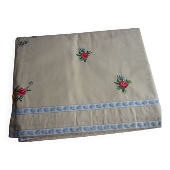 old embroidered metis linen sheet