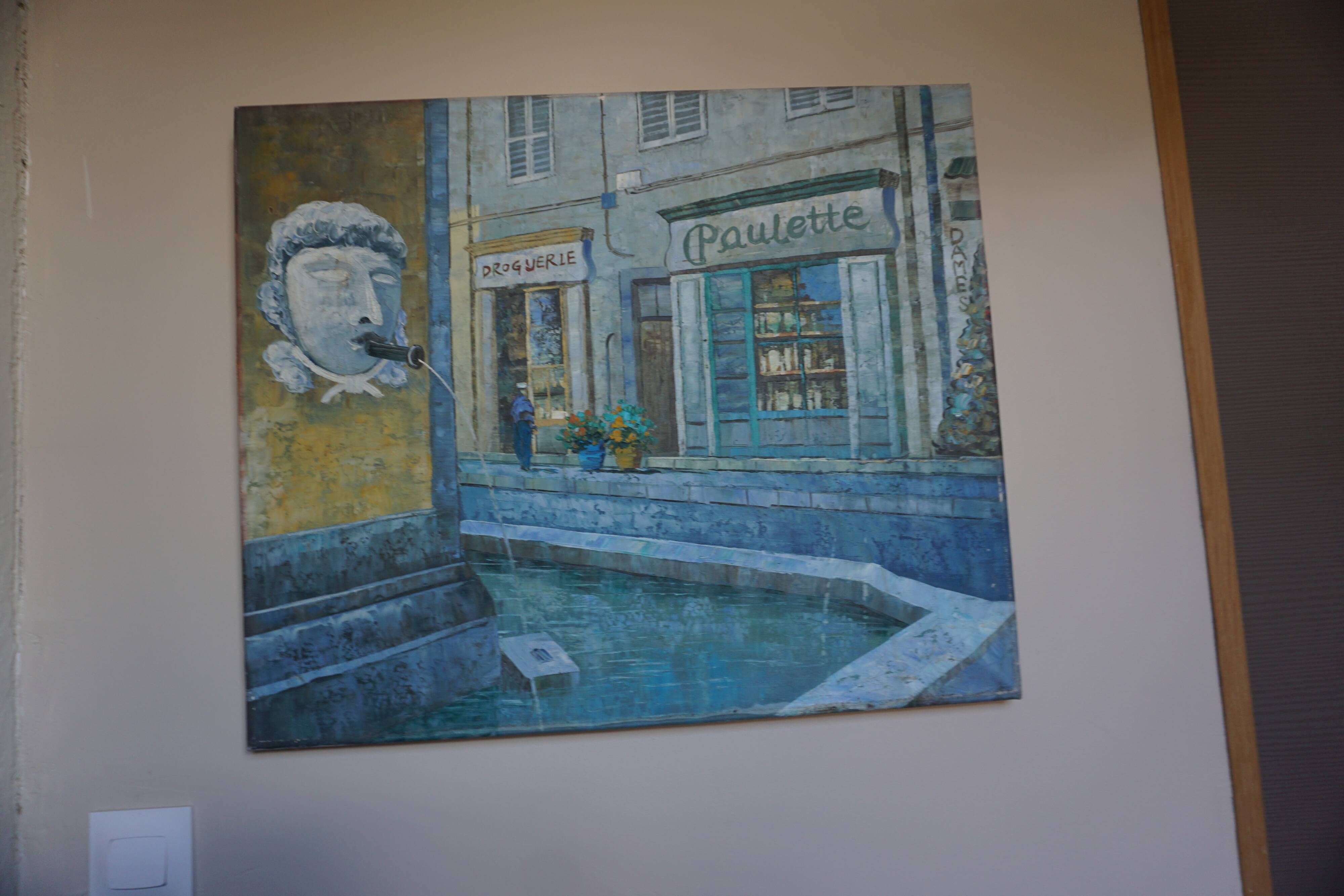 Oil on canvas street in the village of Cotignac (Provence)