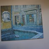 Oil on canvas street in the village of Cotignac (Provence)