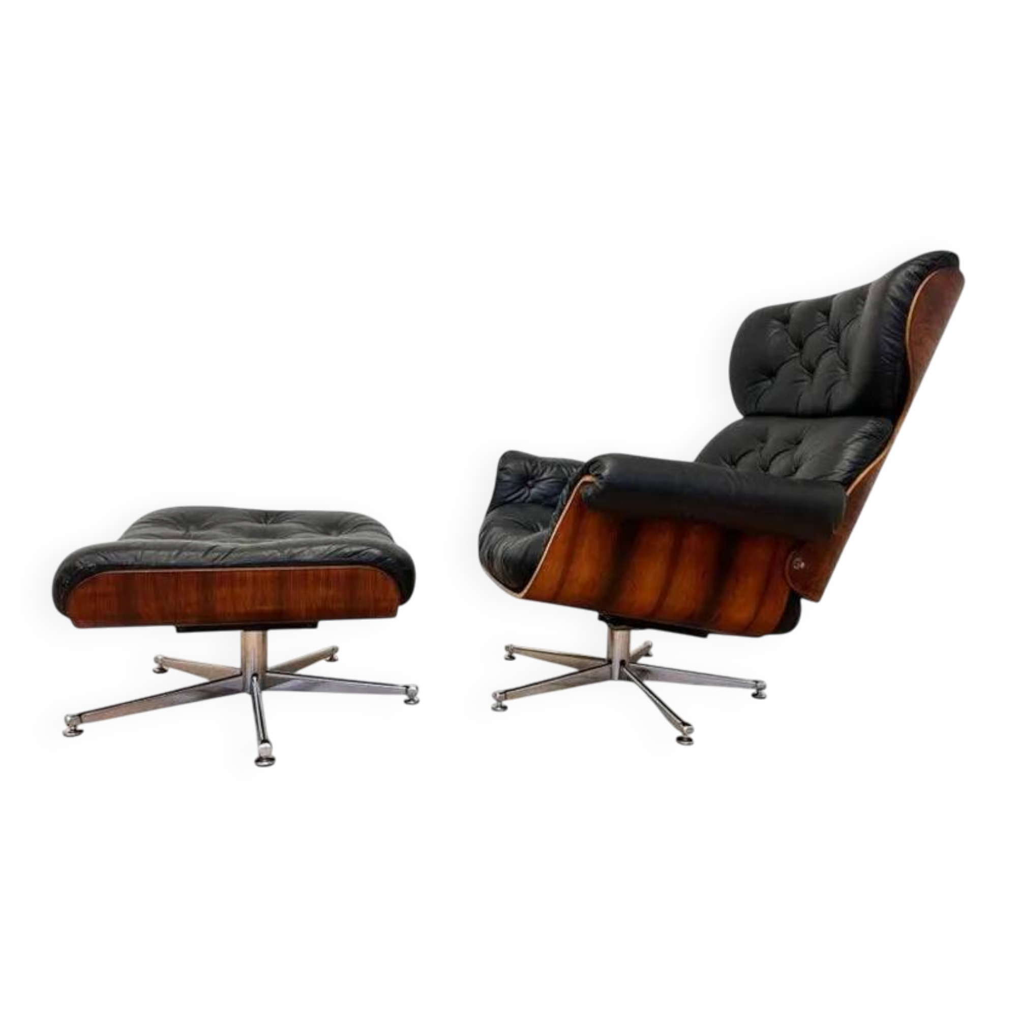 XL Extraordinary design Bent plywood Lounge Chair and Ottoman in rosewood -1960s