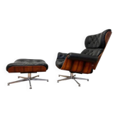 XL Extraordinary design Bent plywood Lounge Chair and Ottoman in rosewood -1960s