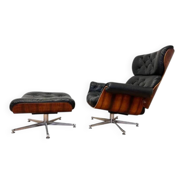 XL Extraordinary design Bent plywood Lounge Chair and Ottoman in rosewood -1960s