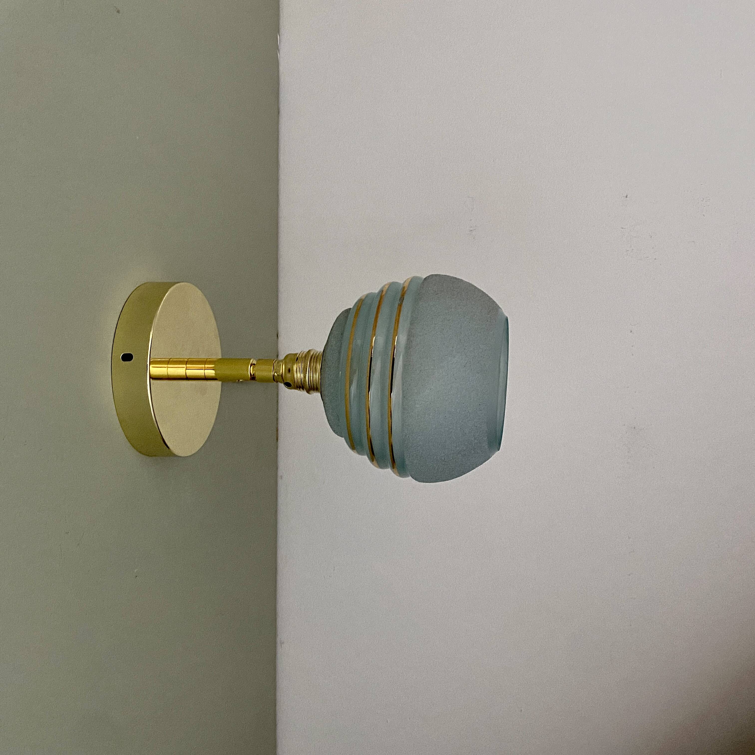 Vintage tuliepe wall light in blue and gold granite glass