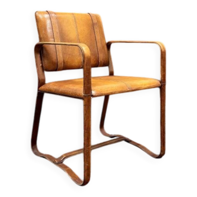 Fauteuil en cuir style Ralph Lauren avec boucle - Jacques Adnet