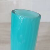 Curved turquoise blue blown glass soliflore vase