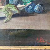 Old painting - dead natrue: fruit platter and asparagus - nineteenth - golden frame