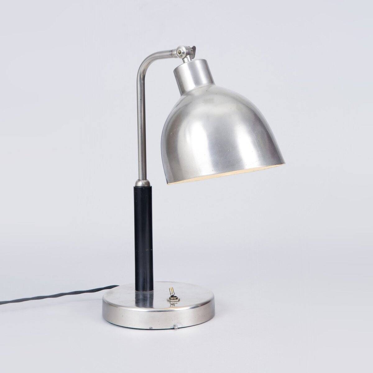 Art Deco Table Lamp in Nickel-Plated Steel and Oak, Czech, 1920s