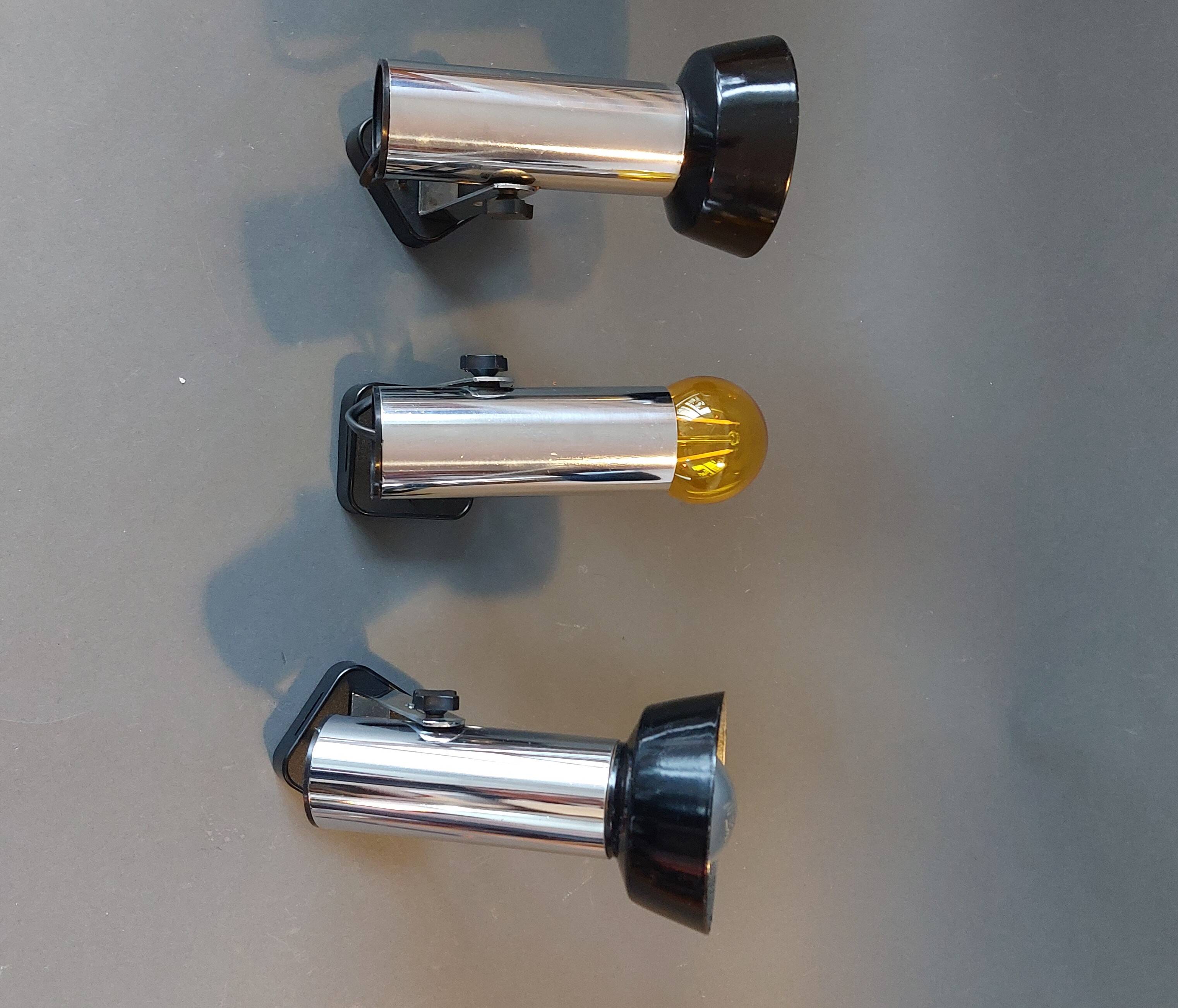 Series of 3 Targetti Sankey 1970 chrome wall lights.