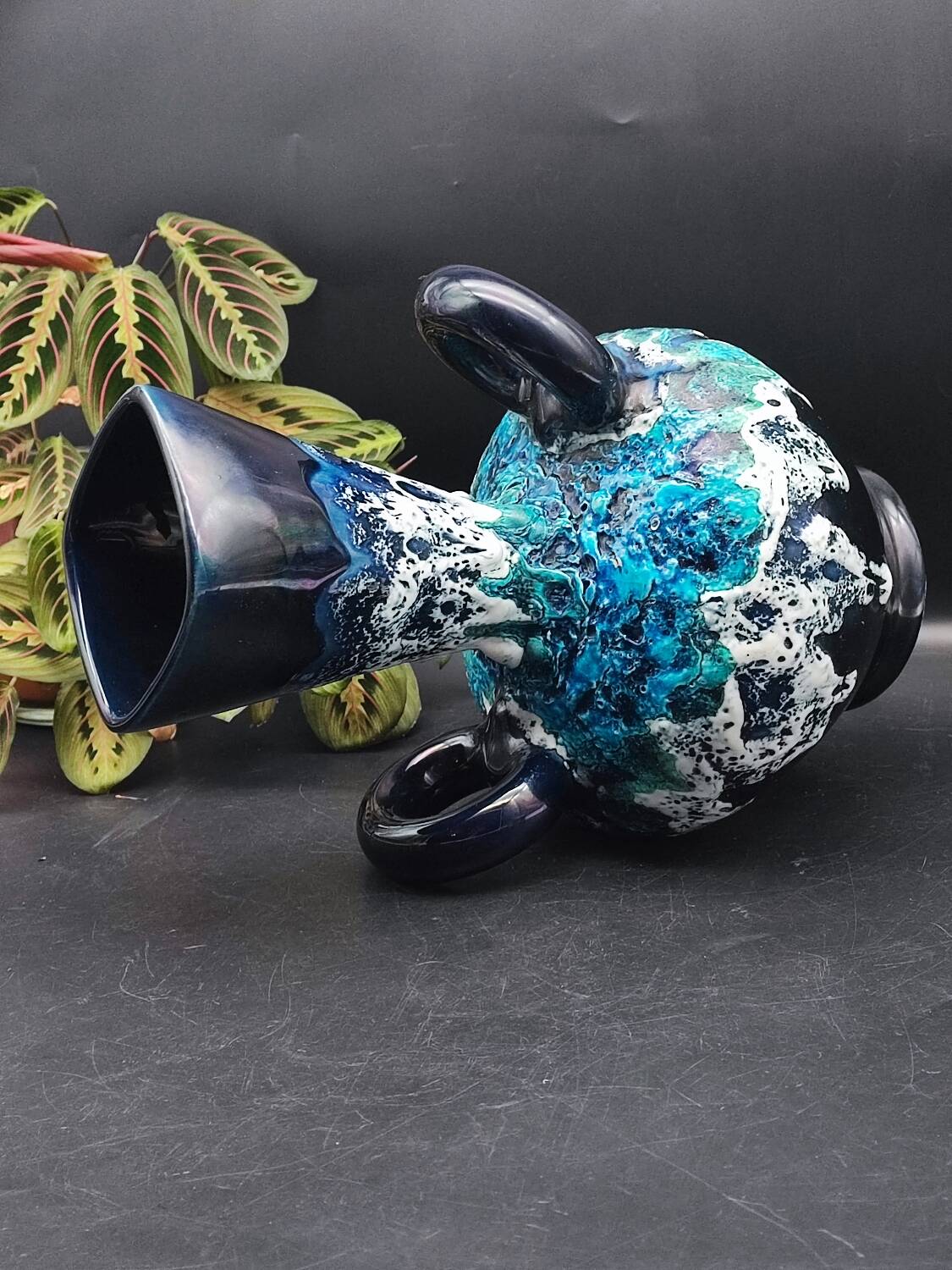 Vallauris vintage iridescent blue fat lava vase?