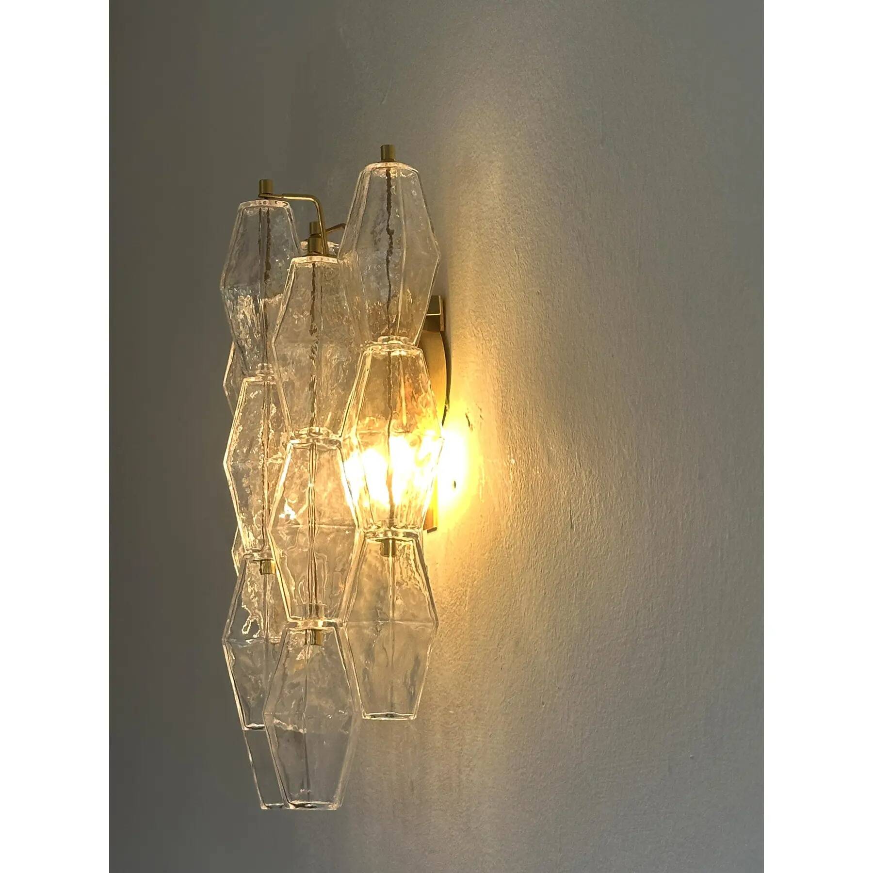 Contemporary Transparent “Poliedri” Murano Glass Gold Wall Sconce in Venini