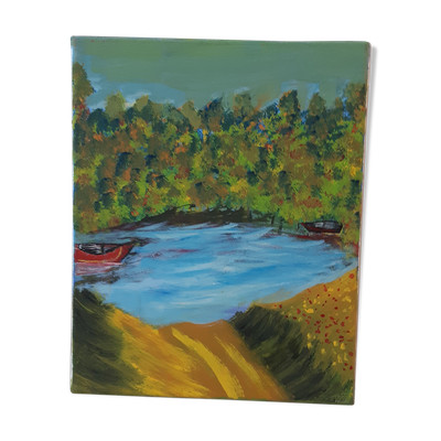 Tableau huile sur toile paysage vintage