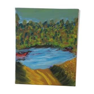 Oil on canvas painting vintage landscape