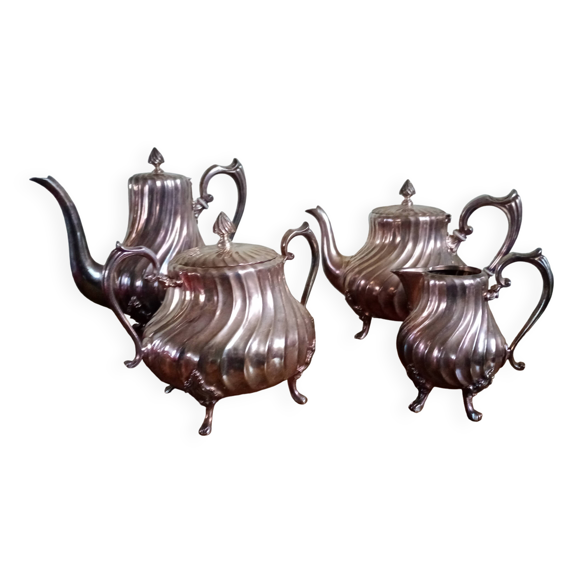 Victor Saglier - Tea & coffee service - Art Nouveau - corrugated silver metal