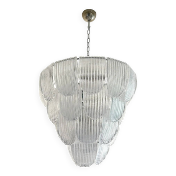 Contemporary Diamanted Trasparent “Petals” Murano Glass Chandelier by Simoe