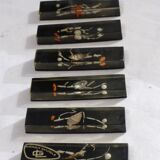 6 vintage knife holders, resin inclusion, shells.