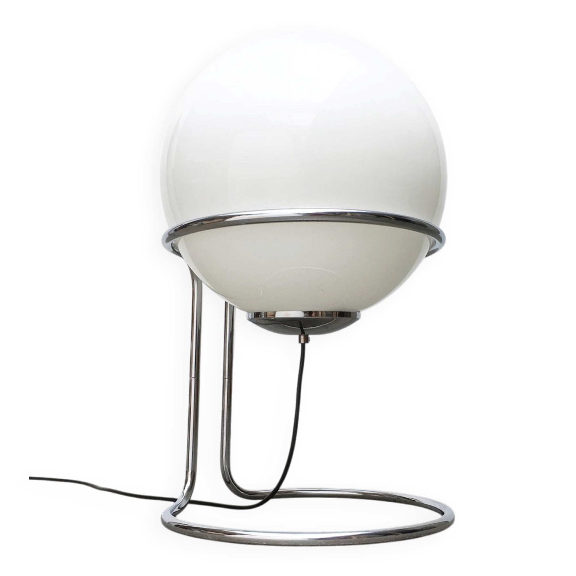 Vintage globe floor lamp in glass and chrome from the space age.