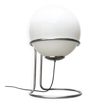 Vintage globe floor lamp in glass and chrome from the space age.