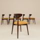 Ensemble de 6 chaises de salle à manger scandinaves en moutarde bouclée.