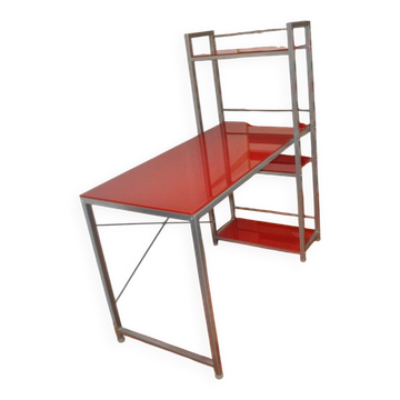 Ensemble Bauhaus en métal gris — bureau, chaise et armoire métallique, production années 1990