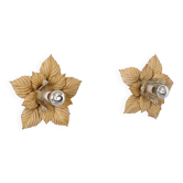 Paire d'appliques vintage "fleur" en métal peint beige, France 1970