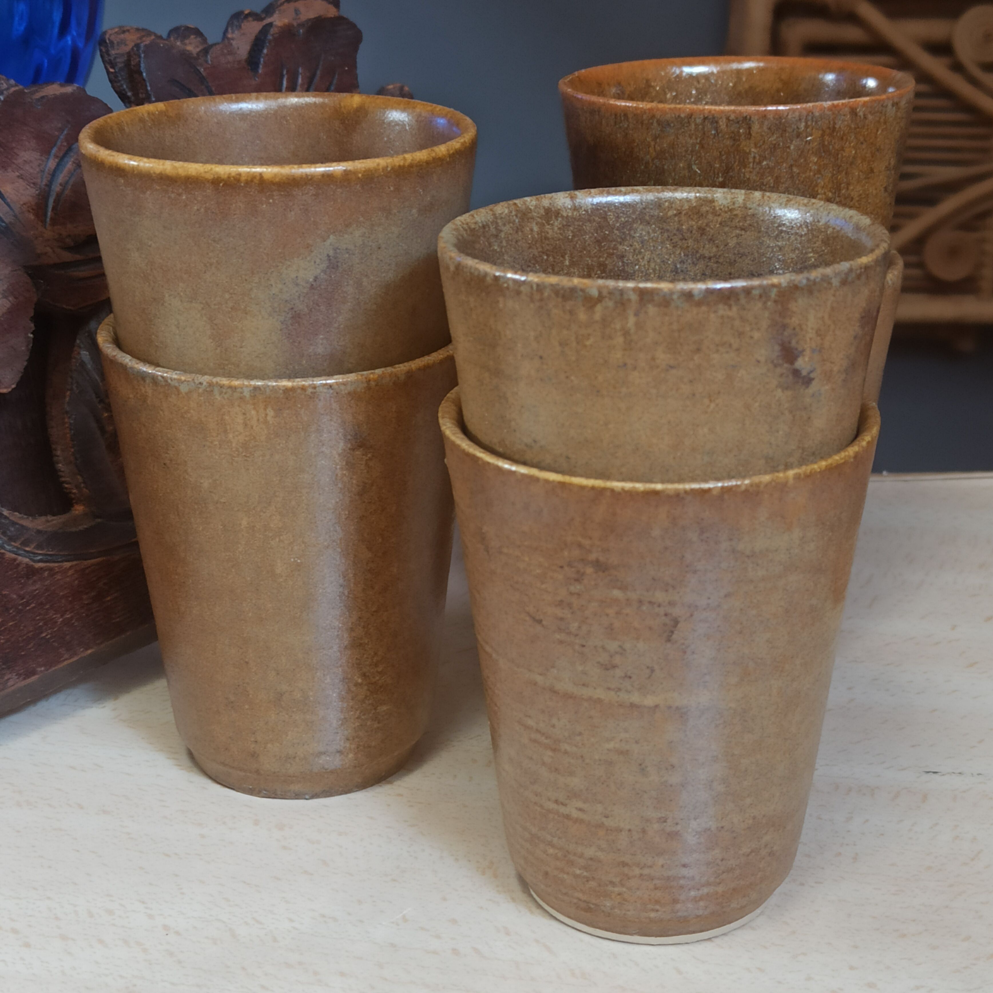 6 Cups cups in vintage Digoin sandstone