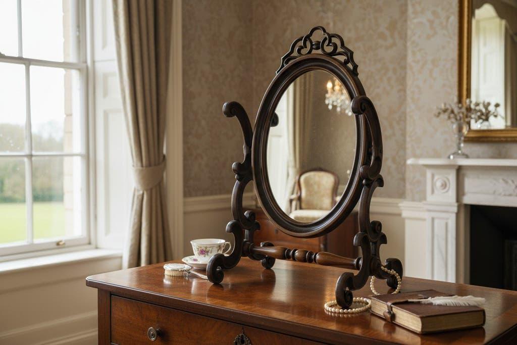 Vintage wooden table mirror / baroque floor mirror