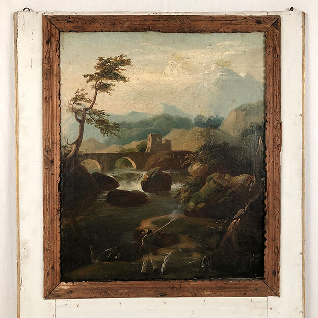 Trumeau decorated with an oil on canvas representing an animated landscape, early nineteenth century
