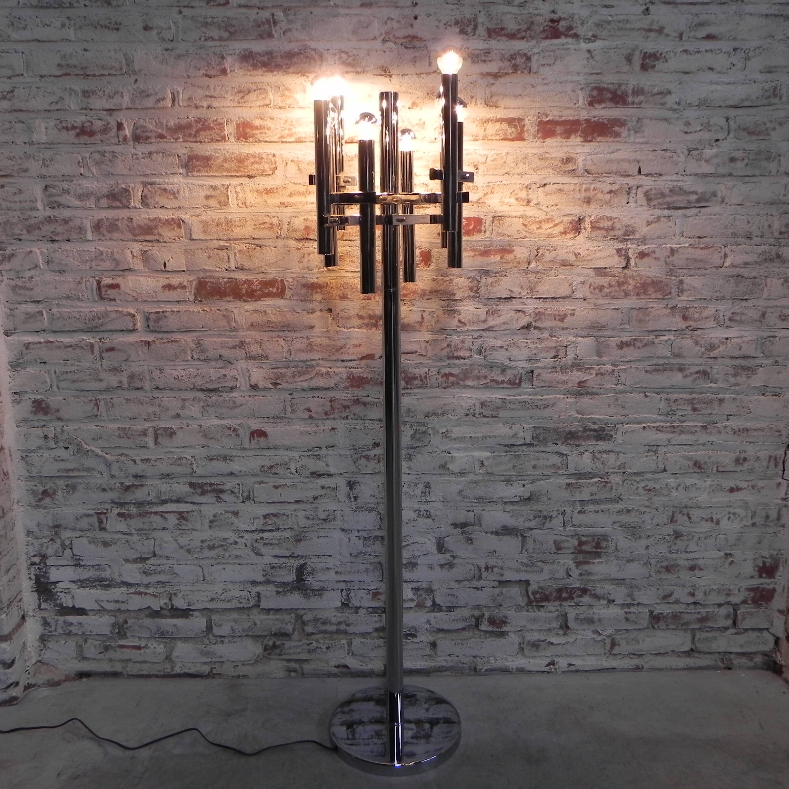 Chrome uplight floor lamp with 8 light points