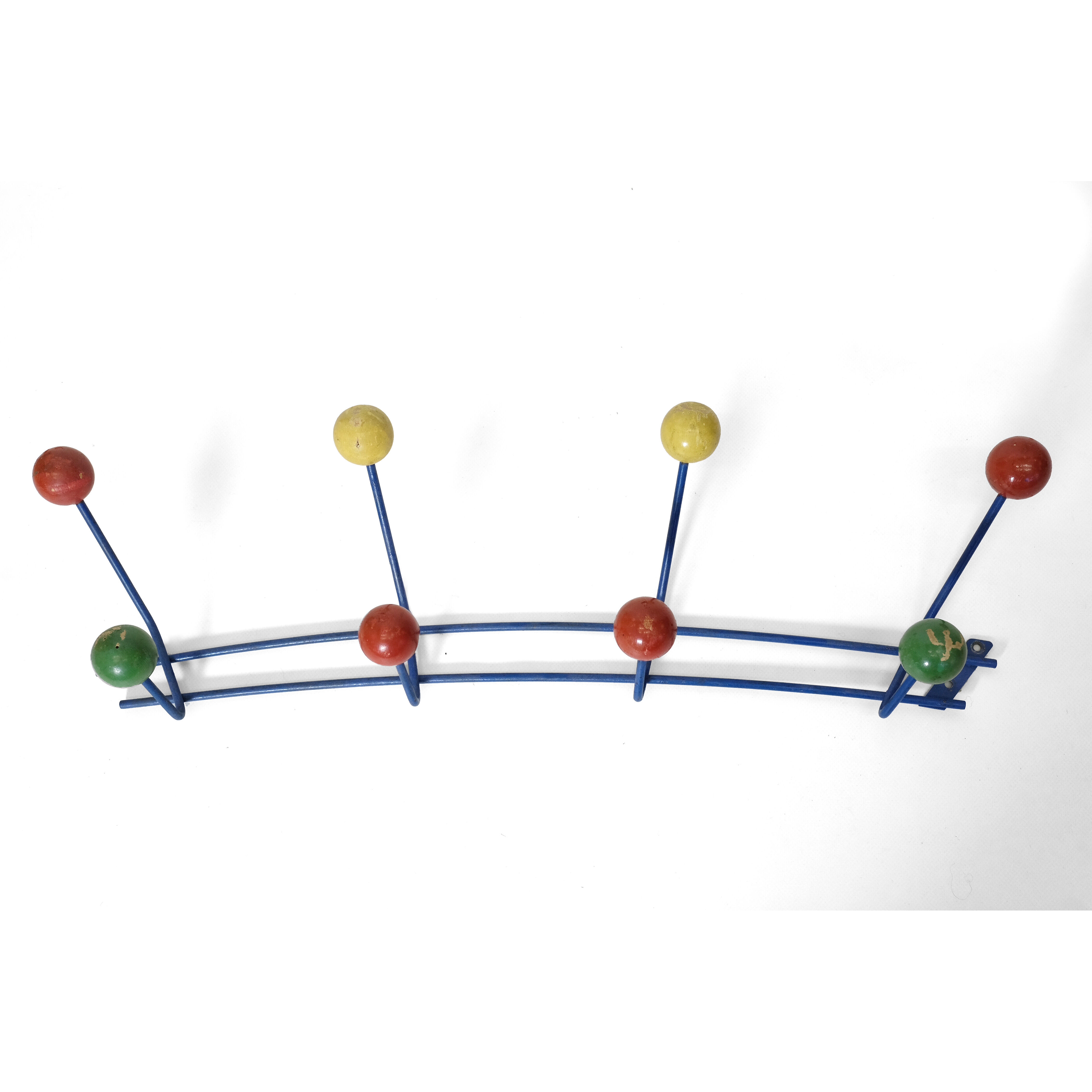 Multicolored coat rack in wood and metal