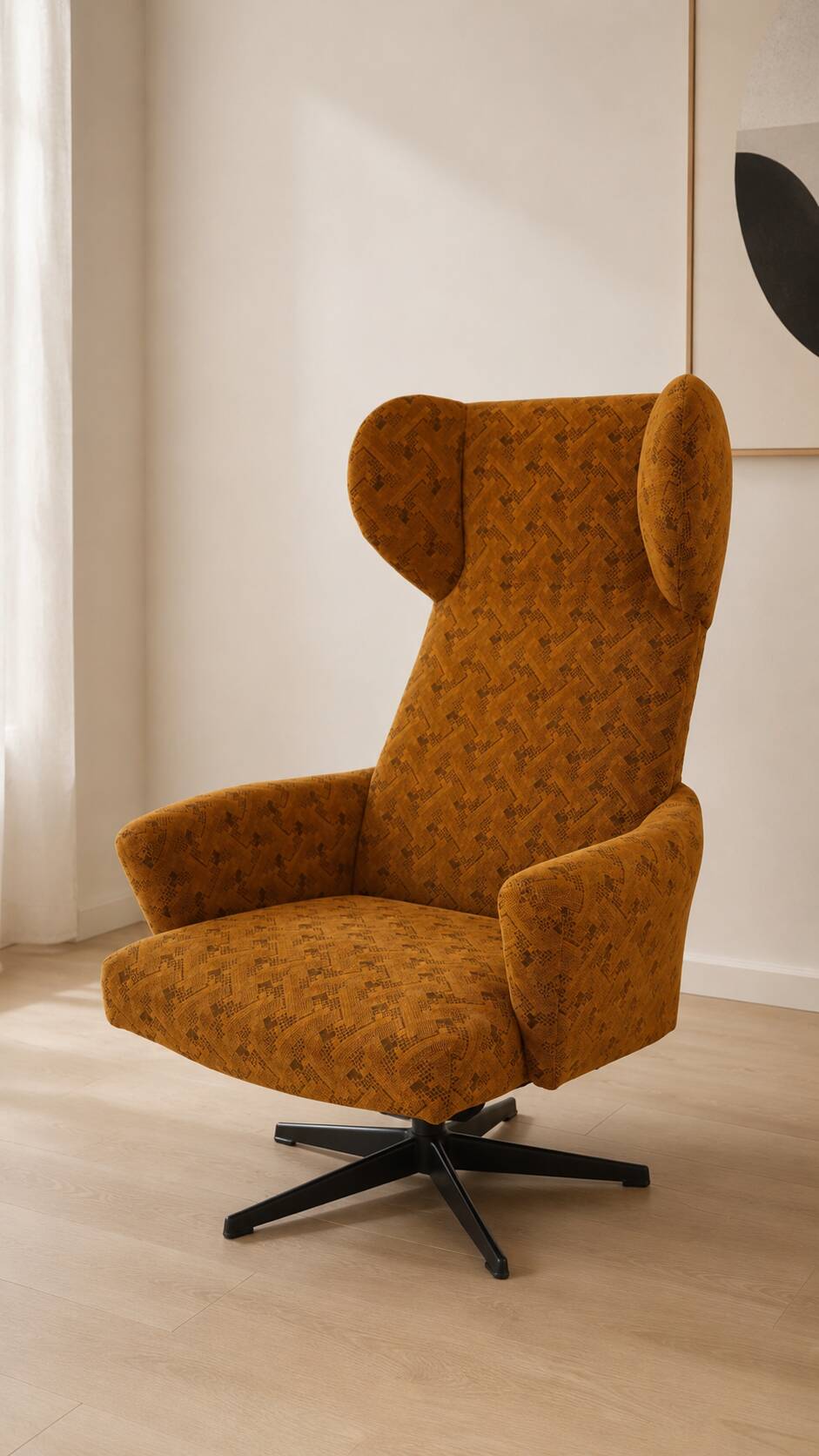 Vintage Czechoslovak Wingback Swivel Lounge Armchair