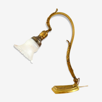 Bronze and opaline Art Nouveau lamp