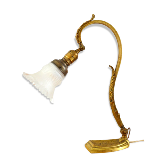 Bronze and opaline Art Nouveau lamp