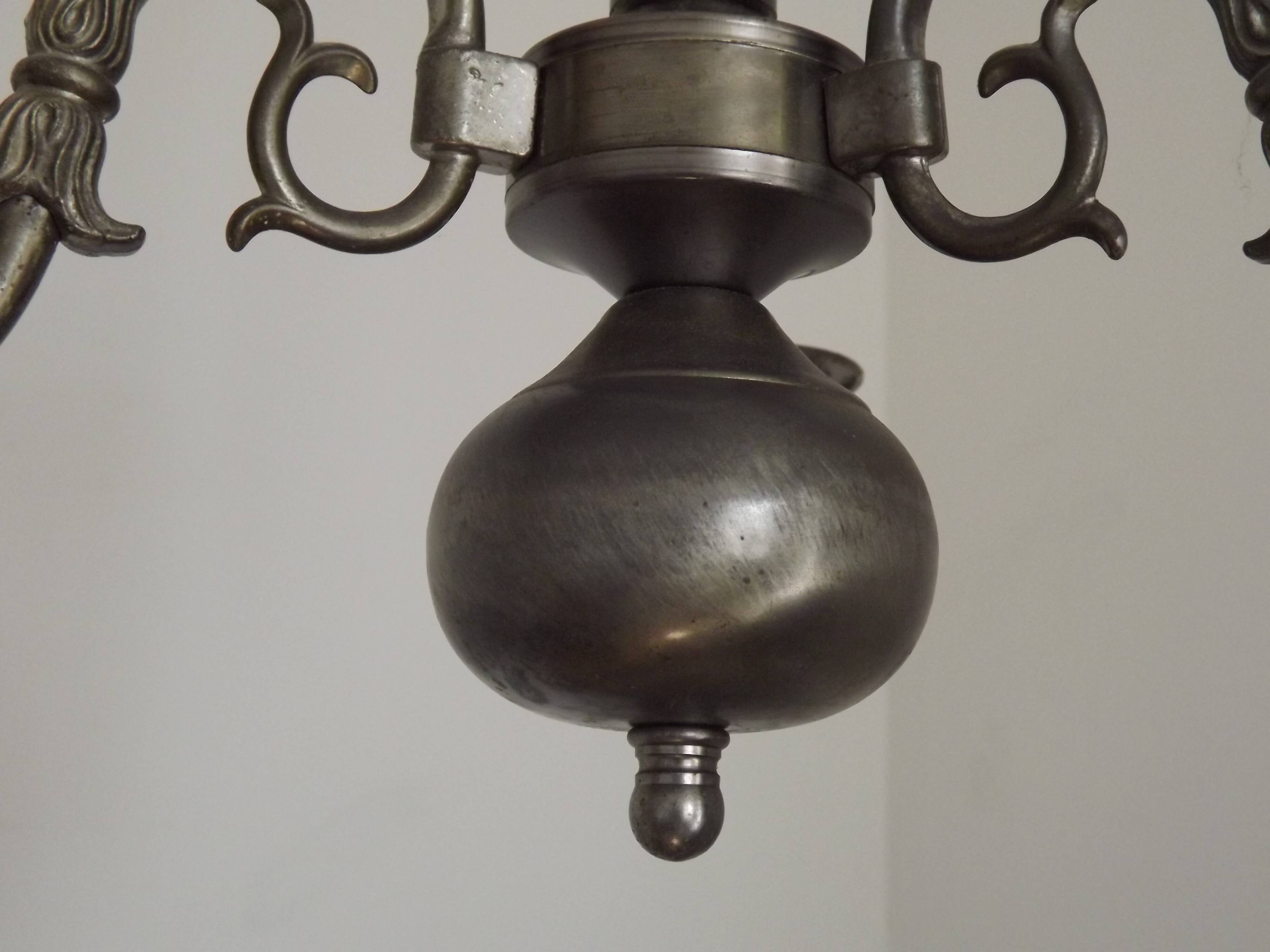 Italian Vintage Silver Brushed Metal 3 Light Flemish Style Chandelier