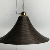 Pencil Reed, Rattan, Bamboo and Brass Pendant Hanging Lamp, Italy, 1970s