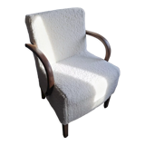 Armchair completely redone moumoute fabrics matching rectangular cushion woodwork mink color