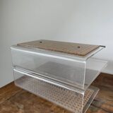 Magazine rack in plexiglass, brass and cane, 1970