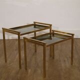 Italian nesting tables in brass and glass, 1970