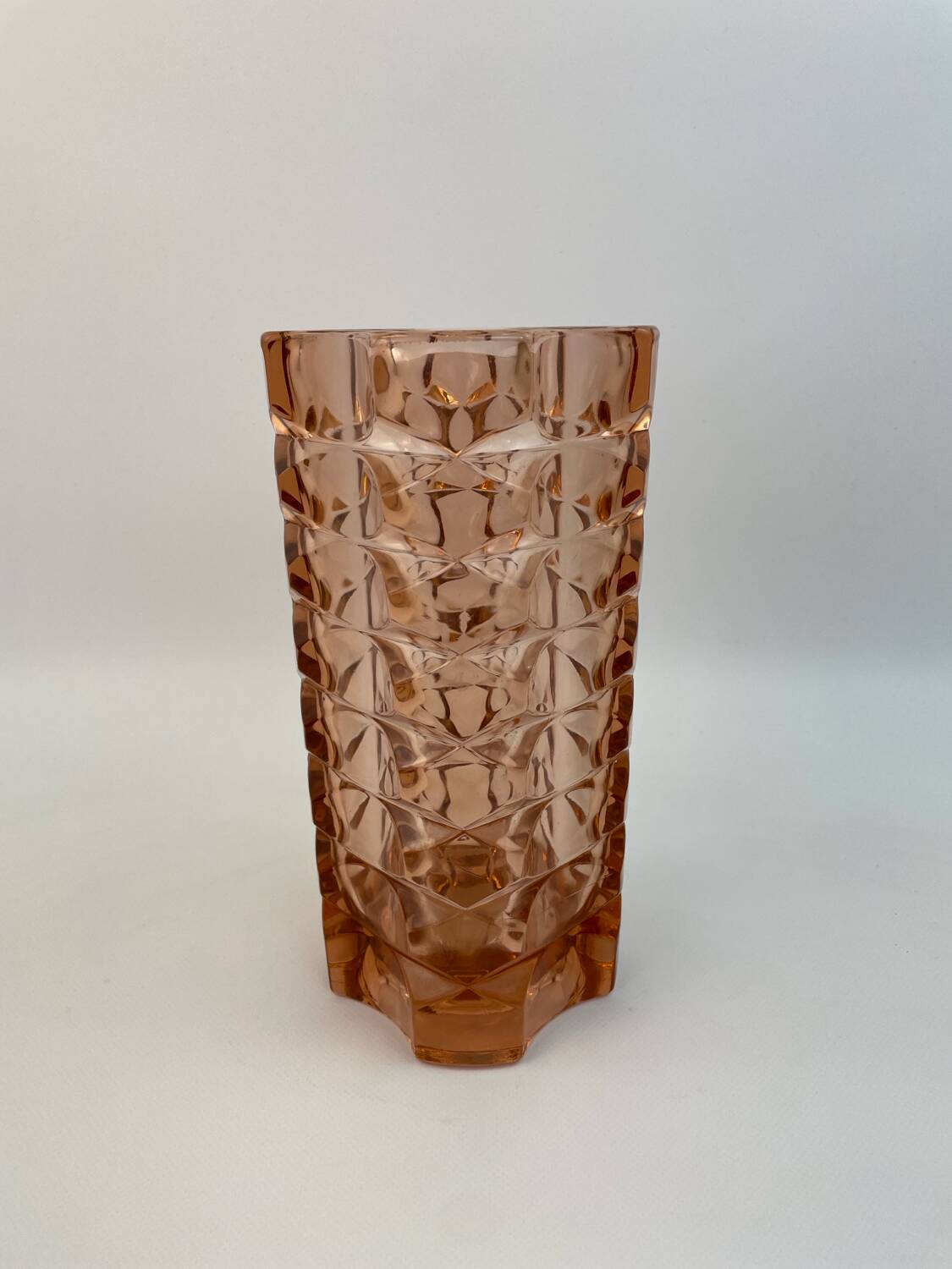 Large pink glass vase in Art Deco style