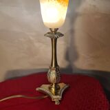 Antique Napoleonic bronze lamp, 3 very pretty tulips in glass paste, unsigned