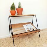 Magazines rack metal shelf and wicker years 50
