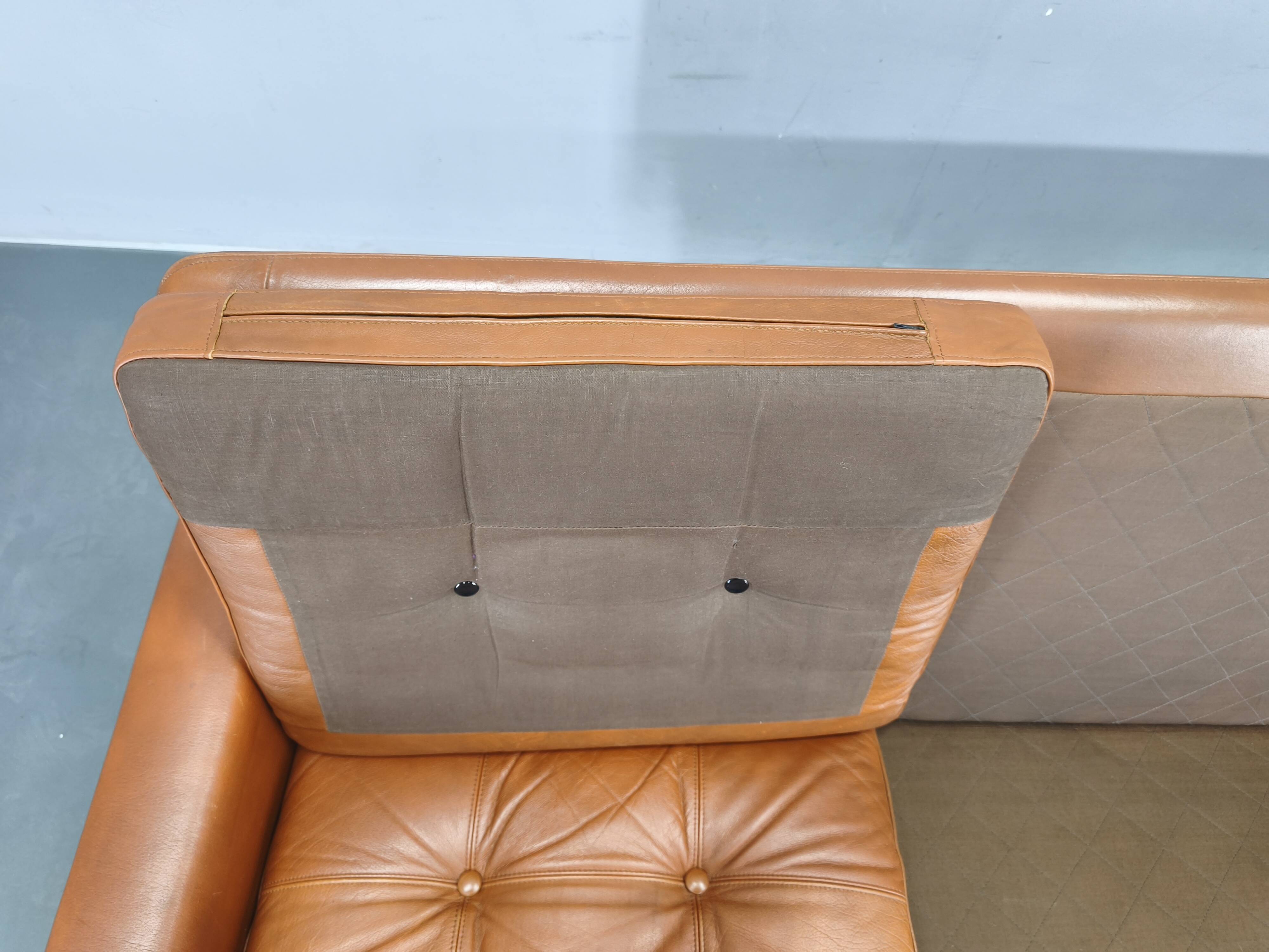 Svend Skipper Danish Leather Sofa Cognac Chrome, 1960s