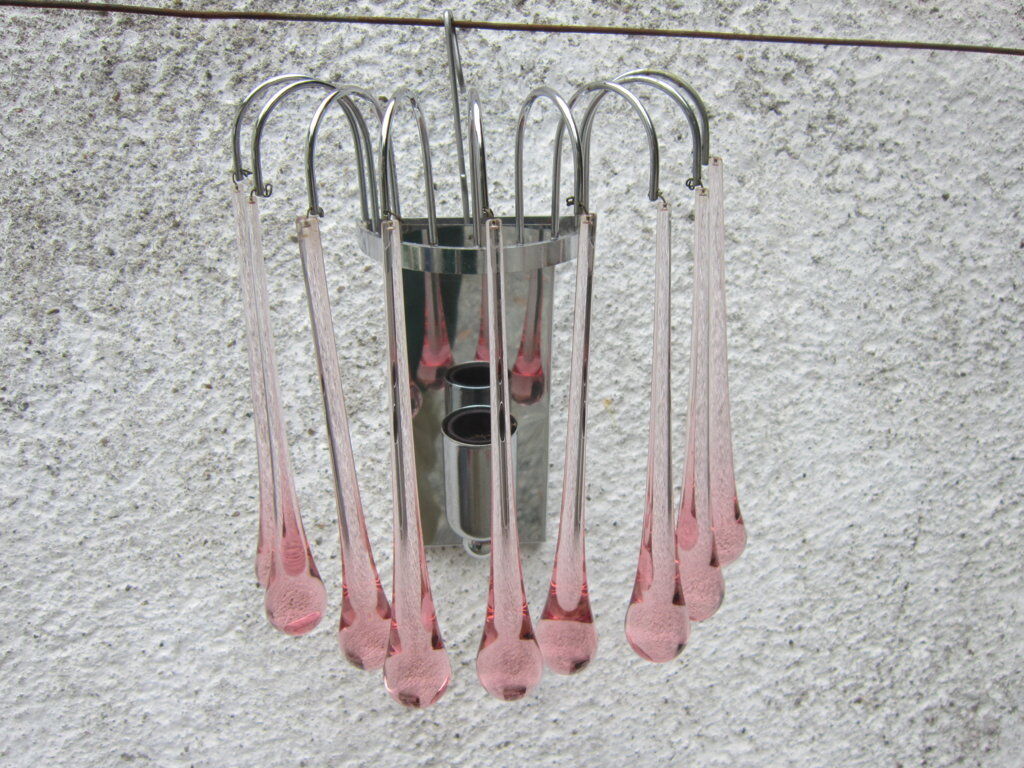 Pair of wall lamps spider drops pink Murano