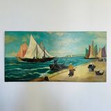 Large painting of an old fishing port