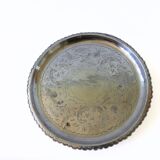 Unique Antique silver plated tray with small round feet and stunning engravings: B.A from Sweden lat